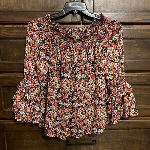 CeCe Multicolor Floral Smocked Blouse